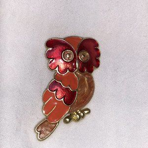 Elegant Enameled Textured Gold-tone Owl Brooch
